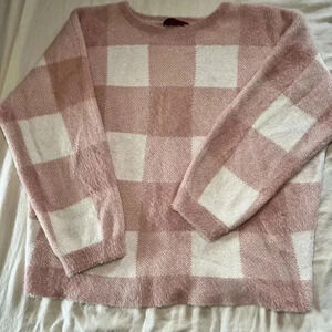 Love Scarlett pink and white checkered sweater. Size XL.